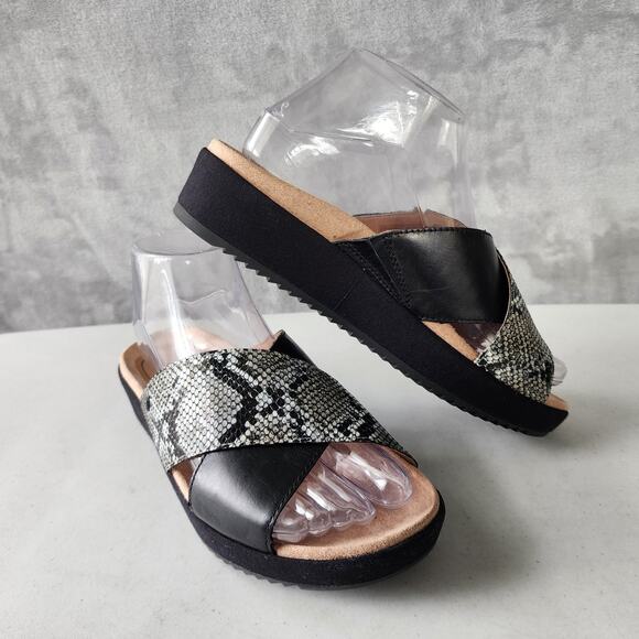 Vionic Sandals Womens 6.5 Wide Black Gray Snakeskin Hayden Wedge Slide 6.5W - Picture 1 of 13